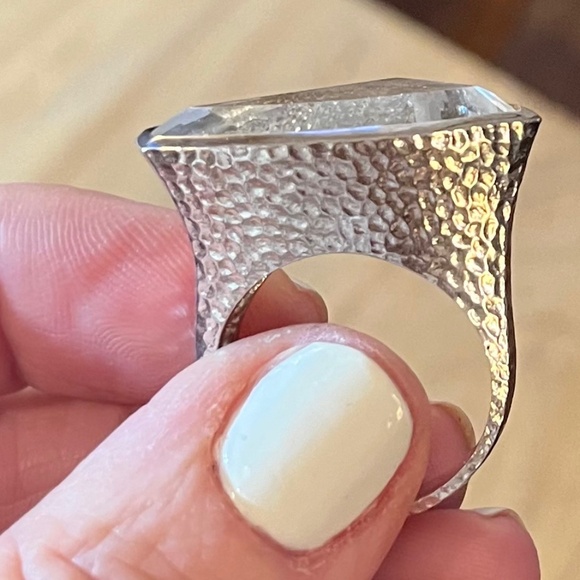 Deb Guyot faceted quartz ring in hammered sterling, big and bold size 12 - Picture 10 of 16
